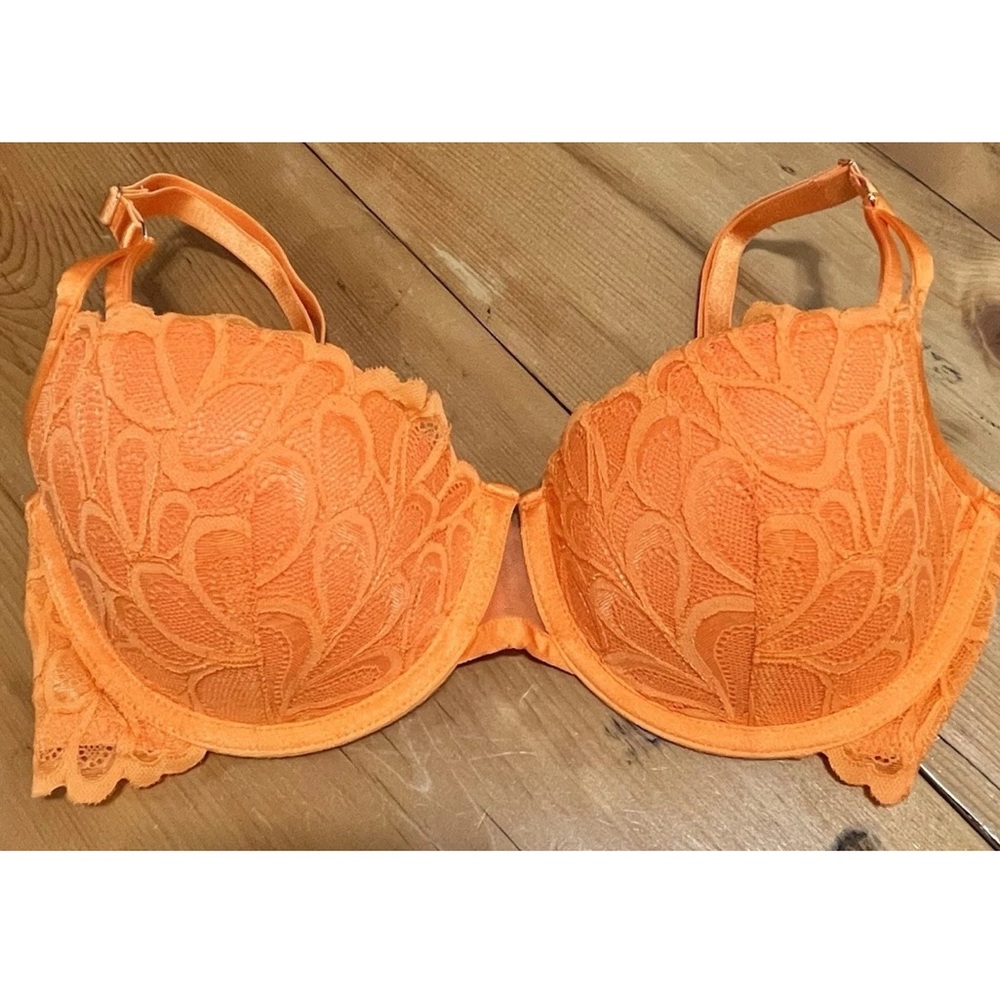 SAVAGE X FENTY Savage Not Sorry Lightly Lined Lace Balconette Bra ~ 34C Orange